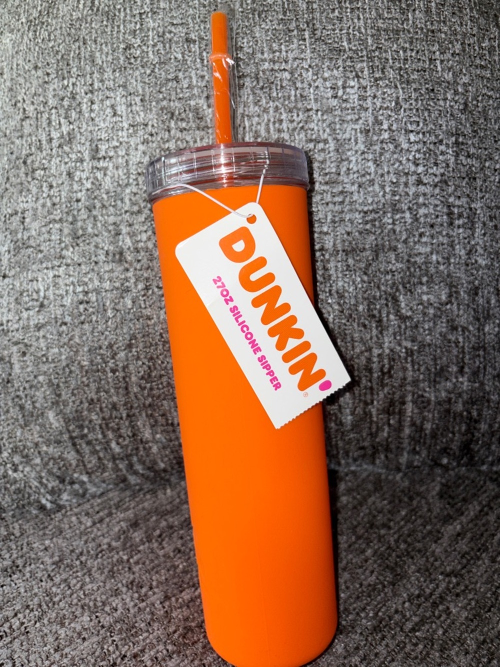 Dunkin' Tall Orange Silicone Tumbler with Straw